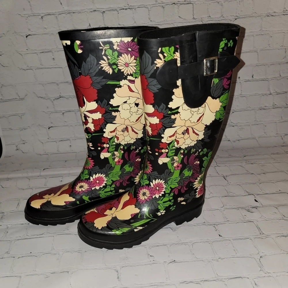 Sakroots Floral Knee High Rubber Rain Boots Size 6